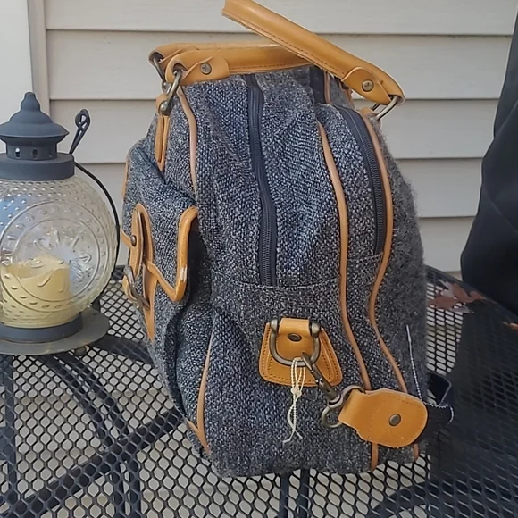 Cambridge Vintage Gray Tweed and Leather Carry-On Satchel Weekender Bag - Picture 5 of 11